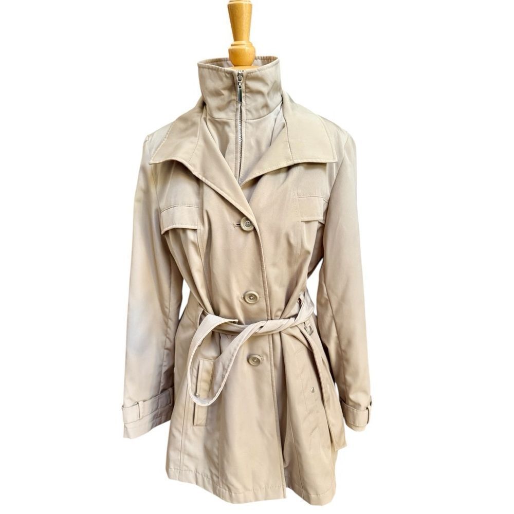 Dana Buchman Leopard-Lined Trench Coat Beige Belted Jacket size Med. - Picture 5 of 11